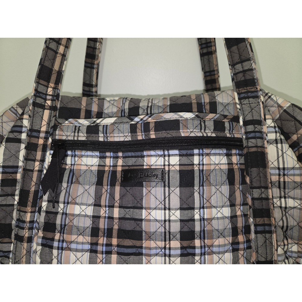 Vera Bradley Large Duffel Heritage Plaid Weekender Travel Bag Black Gray - Picture 8 of 9